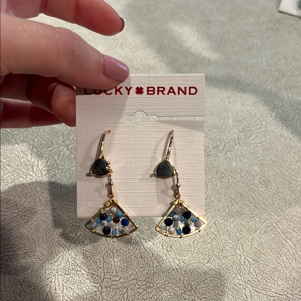 Lucky Brand Gold and Blue Fan Earrings